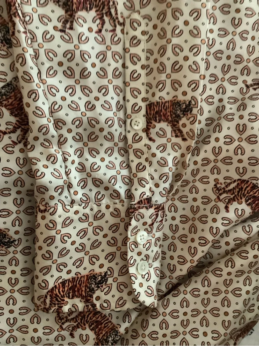 J. Crew Cream Button-Up Shirt with Brown Tiger Print